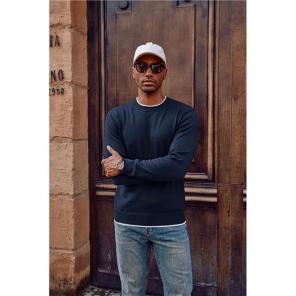 Mens Crewneck Dress Sweater Slim Fit Lightweight Wool Blend Knitted Sweaters - Picture 3 of 5